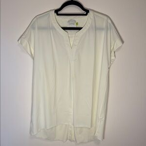 Lysse White Blouse with Mandarin Collar and Short Sleeves Size M